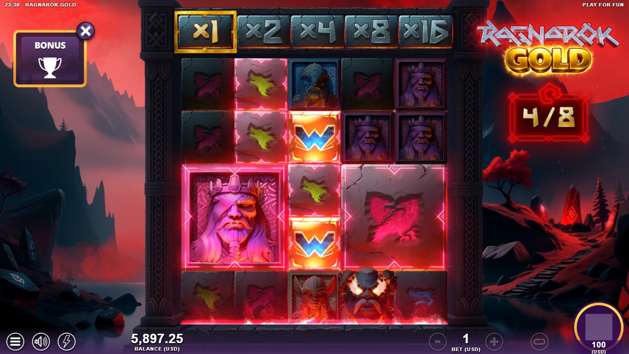 Ragnarok Gold by Slotmill — free spins bonus cluster pays multiplier accumulation 40,000x max win