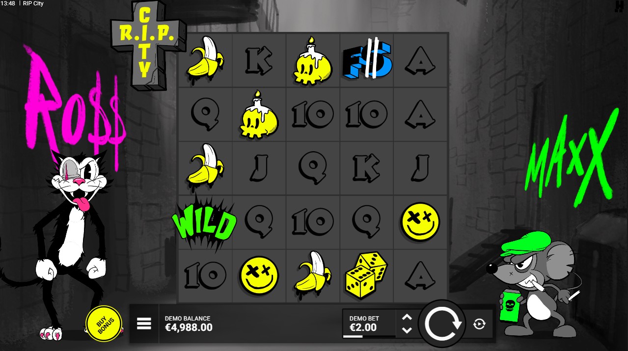 Rip City by Hacksaw Gaming – base game 5 reels 19 paylines medium volatility urban theme