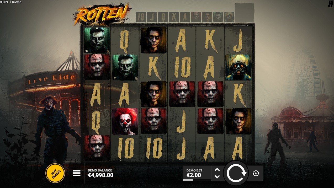 Rotten by Hacksaw Gaming – base game 6 reels 35 paylines zombie theme maximum high volatility
