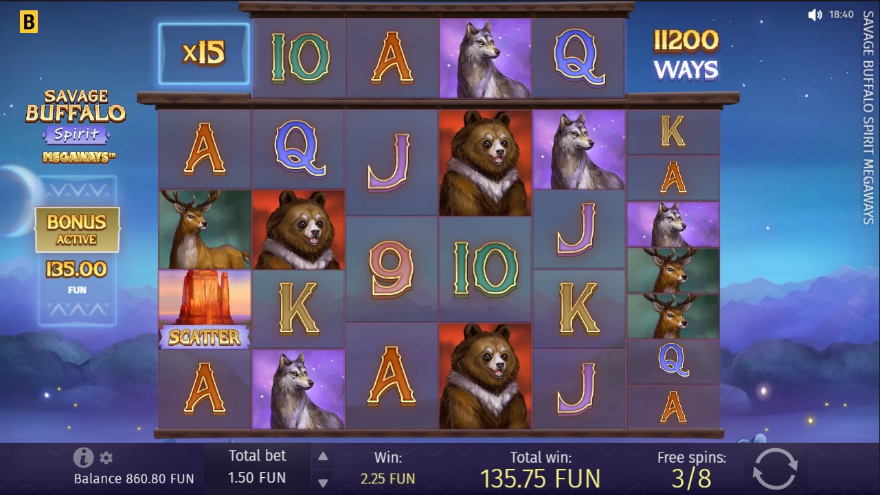 Savage Buffalo Spirit Megaways free spins bonus with increasing multiplier