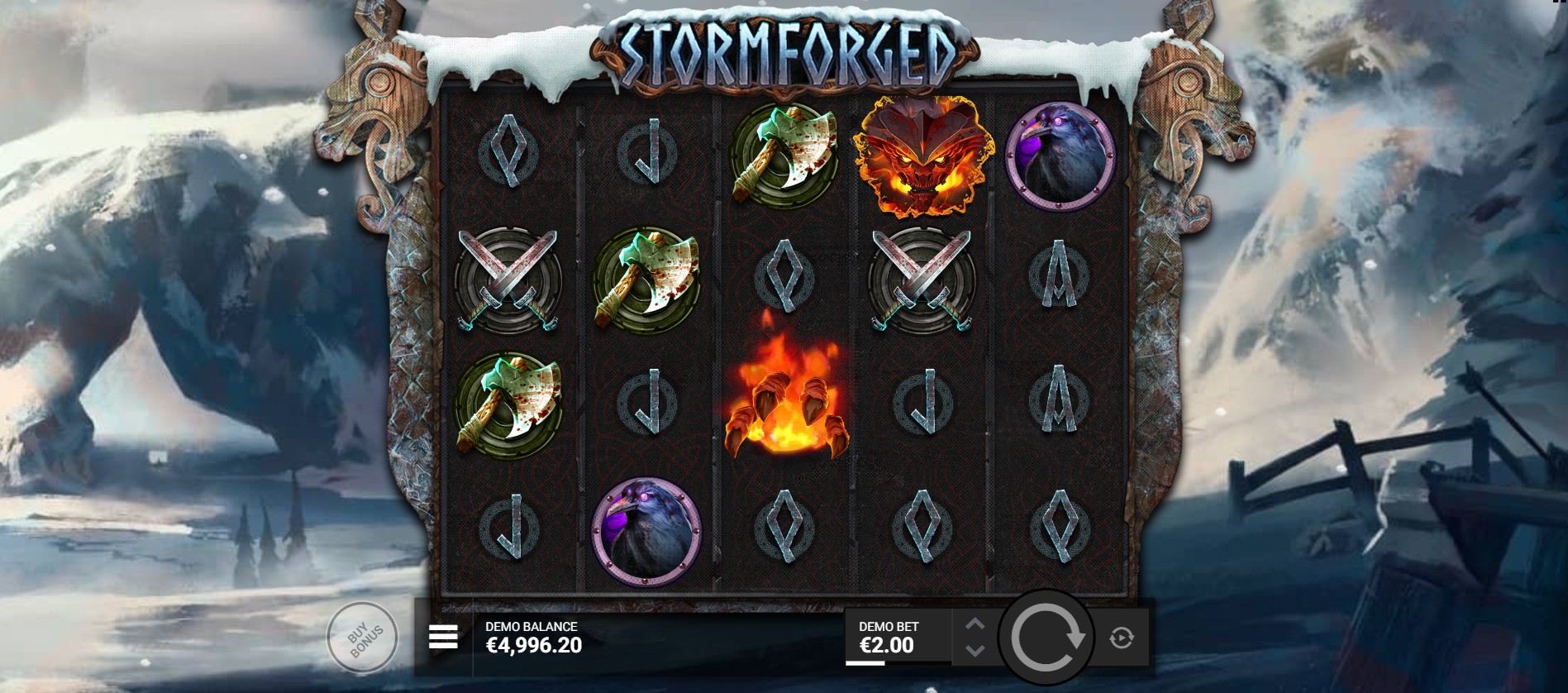 Stormforged by Hacksaw Gaming – base game 5 reels 14 paylines Norse forge charged symbol mechanic