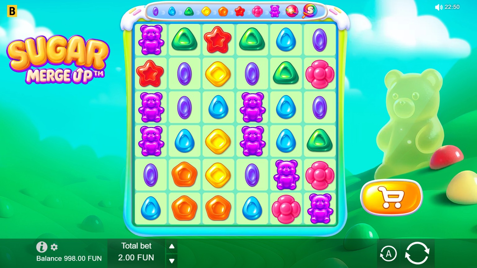 Sugar Merge Up by BGaming – base game 6-reel cluster pays sweet merge mechanic high volatility