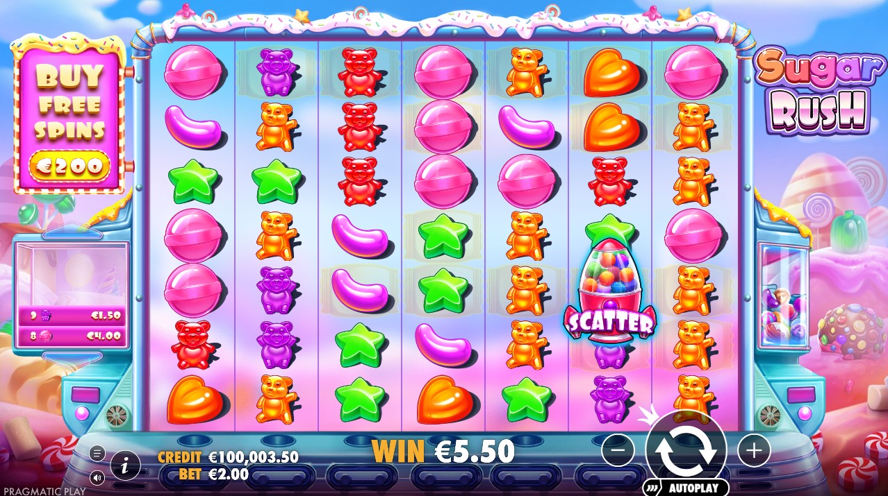 Sugar Rush by Pragmatic Play – 7x7 cluster pays grid base game