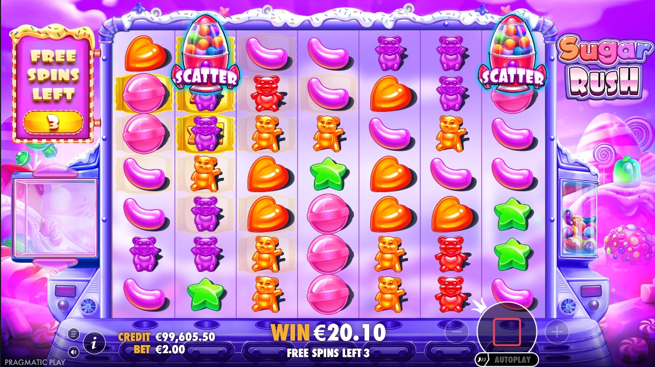 Sugar Rush free spins – multiplier scatter accumulation Pragmatic Play