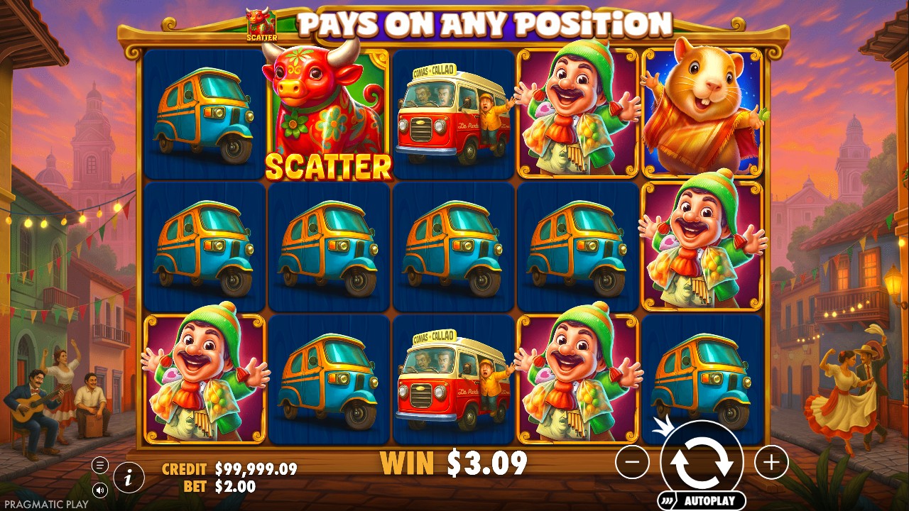 Super Peru Fest by Pragmatic Play — base game 5 reels 5 paylines urban Peru setting