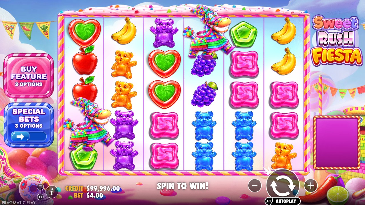 Sweet Rush Fiesta by Pragmatic Play – base game 6-reel Scatter Pays tumbling reels persistent grid multipliers festival theme