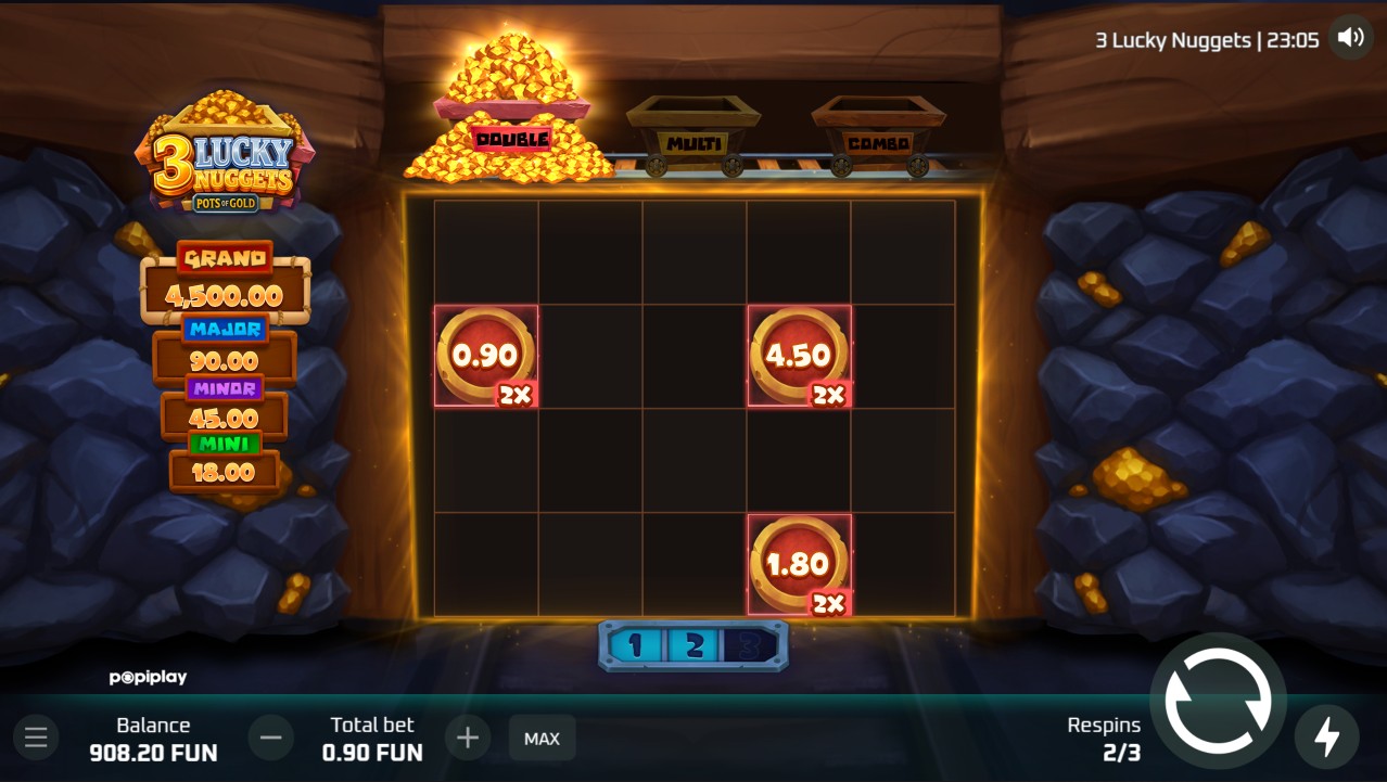3 Lucky Nuggets Pots of Gold by Popiplay – bonus round