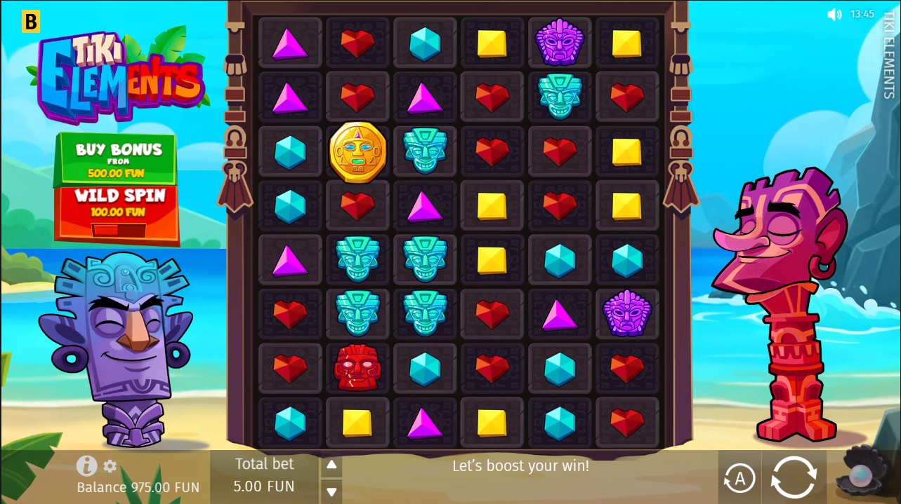 Tiki Elements by BGaming – base game 6 reels Cluster Pays elemental symbols tropical theme