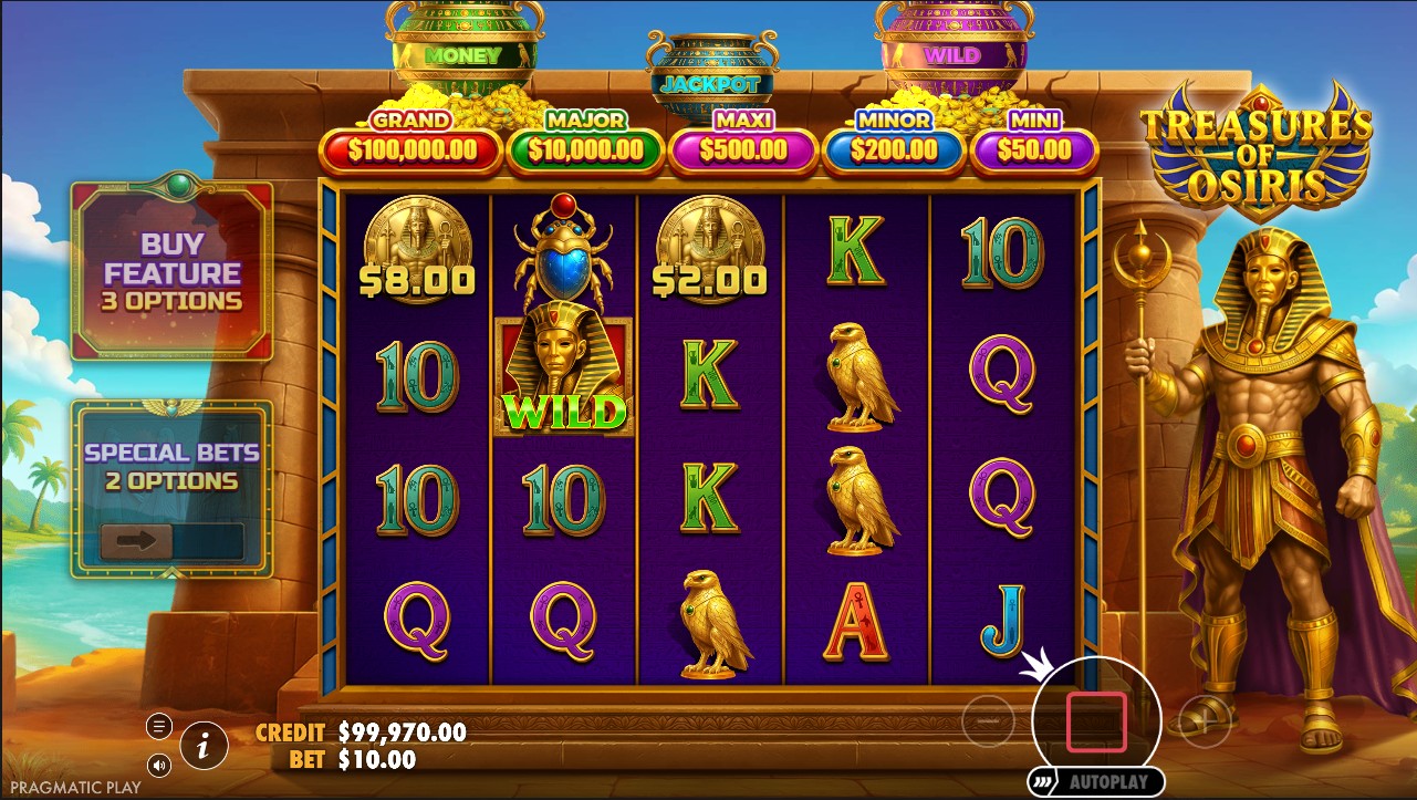 Treasures of Osiris by Pragmatic Play – base game Egypt Osiris theme triple modifier free spins