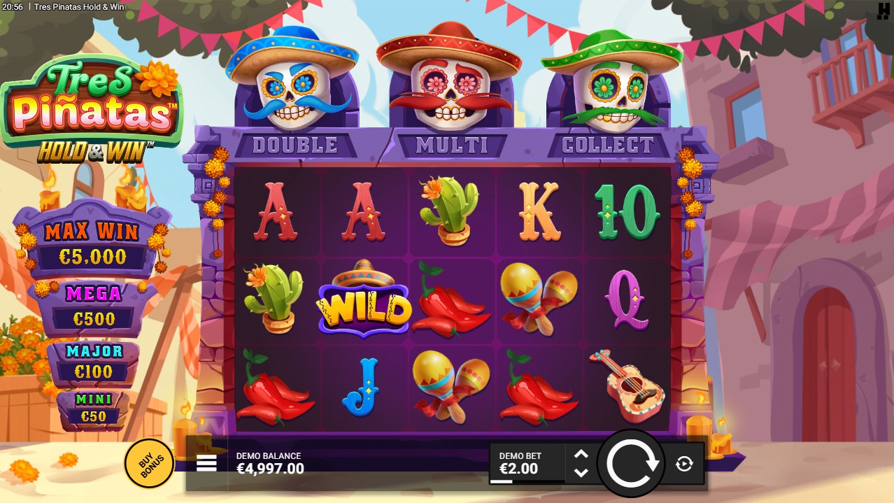 Tres Pinatas Hold & Win by Hacksaw Gaming – base game 5×3 grid, skeleton characters