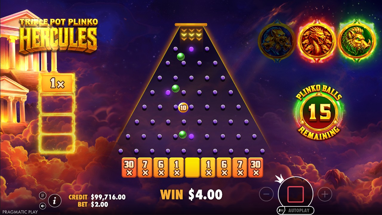 Triple Pot Plinko Hercules by Pragmatic Play – bonus round