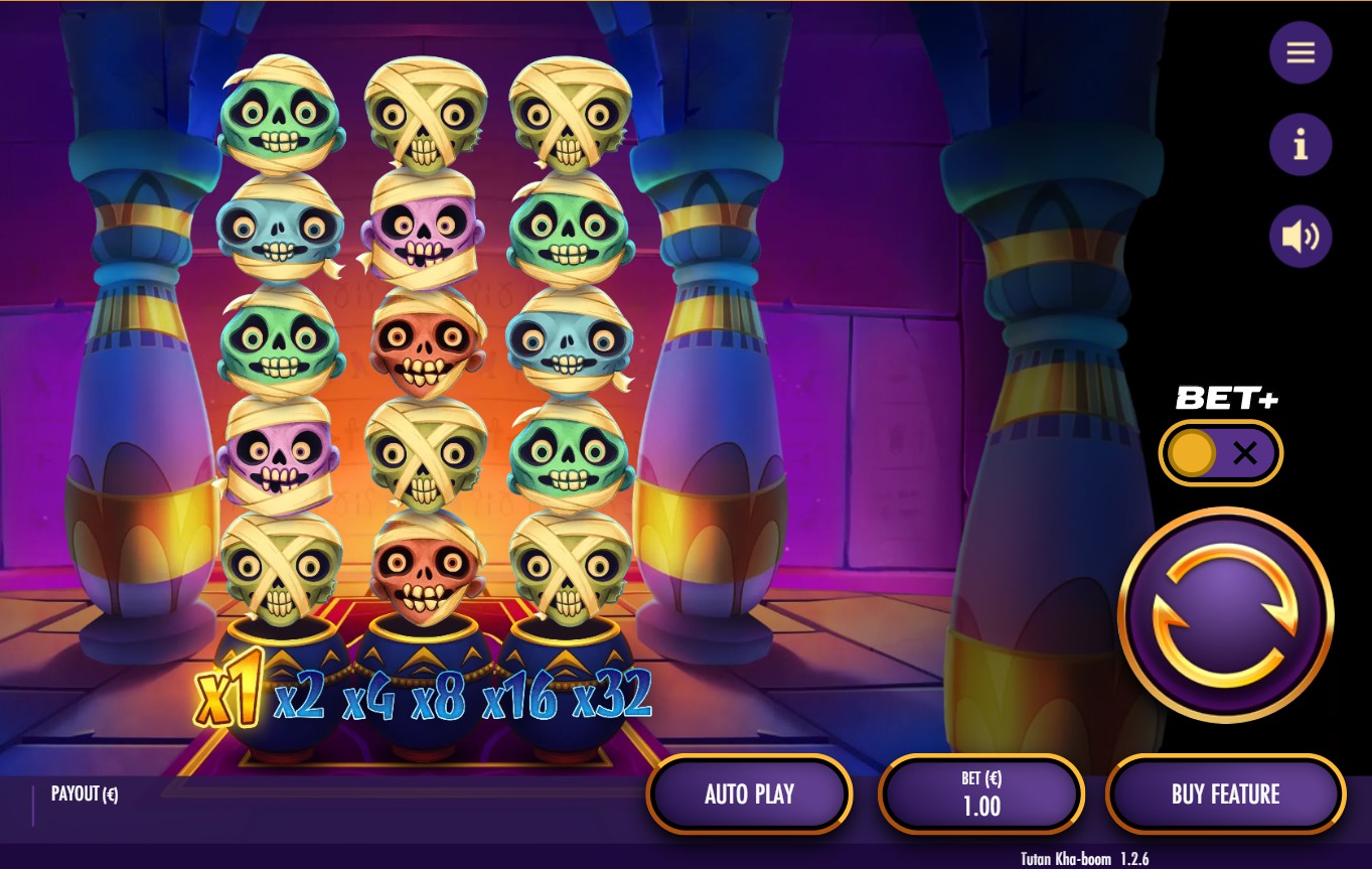 Tutan Kha-Boom by Thunderkick – base game Egyptian 3 reels 99 paylines high volatility