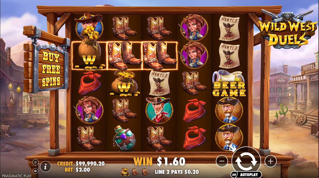 Wild West Duels by Pragmatic Play – base game 5 reels 15 paylines western duel mechanic